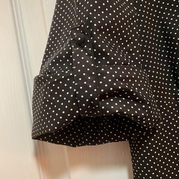 Tailored short sleeve button down top - Black with small white polka dots. - Picture 2 of 3